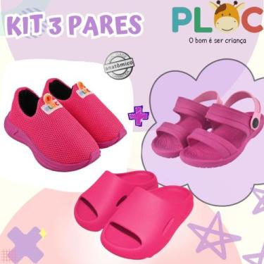 Imagem de Kit 3 Pares: Tênis Calce Fácil P26 Menina + Papete + Chinelo Ploc - Ca