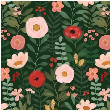 Imagem de HAOKHOME Papel de parede floral removível Boho papel de parede removível para quarto verde/rosa/vermelho papel de contato 44 x 6 m
