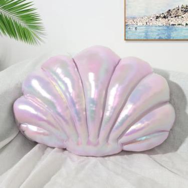 Imagem de Marble Empire Travesseiro decorativo concha pérola brinquedo concha litoral praia tema oceano decoração (roxo, 45 × 33 cm)