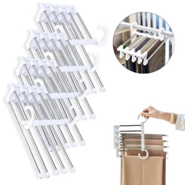 Imagem de Kit 4 Cabide Multiuso Para Calças Organizador Em Aço Inox 5 Divisórias
