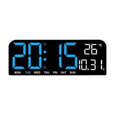 Imagem de KiBcsLic Relógio de parede digital grande, relógio de parede grande, alarme alto com data, semana e temperatura para mesa de cabeceira de escritório, sala de, Azul