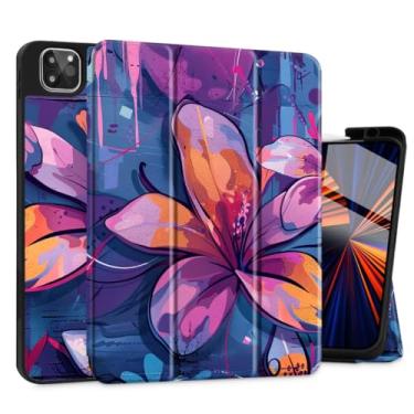 Imagem de Mektron Capa para M4 iPad Pro 11 polegadas 2024 com suporte de lápis, modelos compatíveis: A2836/A2837/A3006, capa para tablet com capa traseira de TPU macio, flor de grafite