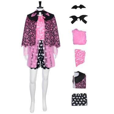 Imagem de Fiwawe Adult Draculaura Costume Cosplay Movie for Women Draculaura Dress Movie Full Suit Headdress Halloween Outfits (2X-Large,pink), ZJ00184