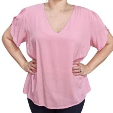 Imagem de Blusa Feminina Rosa Manga Curta Plus Size-Feminino