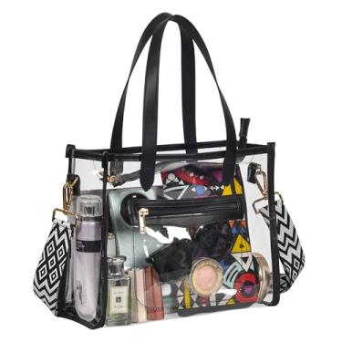 Imagem de Bolsa feminina transparente transparente de PVC transparente para estádio com alça de guitarra, Preto, Tendência