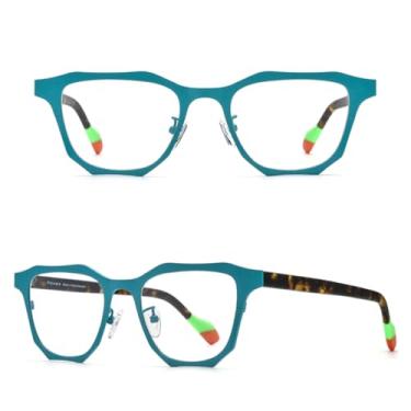 Imagem de VFDHN Armação de óculos de acetato de titânio para homens e mulheres (azul C1)