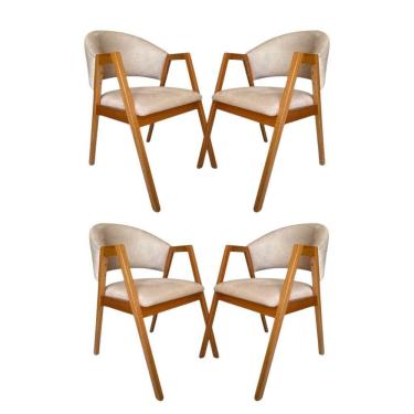 Imagem de Conjunto 4 Cadeiras Madeira Maciça com Encosto Estofado Barcelona Mel/ Bege