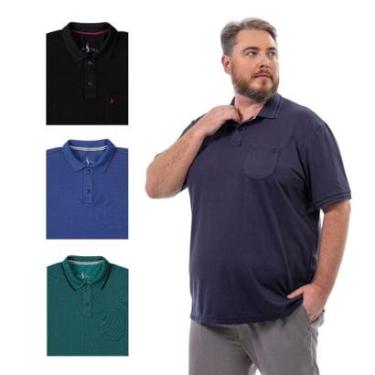 Imagem de Kit 4 Camisa Polo Masculina Plus Size Pique com Bolso Casual-Masculino