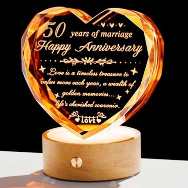 Imagem de YWHL Presentes de cristal de 50º aniversário de casamento para pais, presentes românticos de 50 anos de lembrança de coração para casal, presente de casamento de 50 anos para esposa e marido