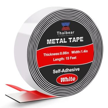 Imagem de Thaibear Tiras de metal (1,4 polegadas de largura x 15 pés de comprimento), rolo de fita adesiva flexível com íman ferroso