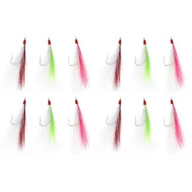 Imagem de Briny River 12 peças Ganchos de pesca Bucktail Teasers de aço inoxidável para pesca de água salgada 96 mm 3g Bucktail Mylar Teasers inseridos para peixe-gato, linguado de bacalhau