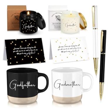Imagem de Baderke 2 conjuntos de 8 peças de presente de pedido de padrinhos caneca Will You Be My Godparents from Godchild cartão perfumado vela pote caneta esferográfica presente de batismo de Natal para