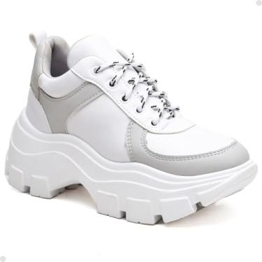 Imagem de Tênis Feminino Tenehi Chunky Sola Tratorada Branco e Cinza Classico Moderno (BRANCO/CINZA, BR, Adulto, Numérico, 39)