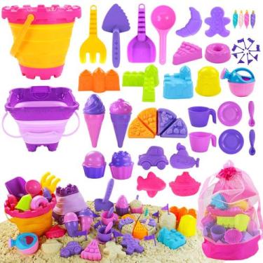 Imagem de Brinquedos de areia de praia Elovien, 50 unidades com 2 baldes dobráve