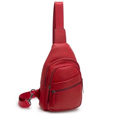 Imagem de Alldaily Bolsa tiracolo grande para mulheres, bolsa transversal de couro na moda, bolsa de peito para viagens, pochete, Vermelho
