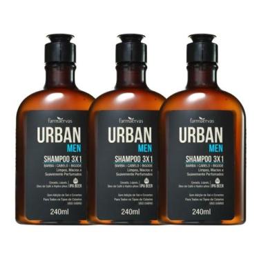 Imagem de Kit 3 Shampoo 3 em 1 Barba Cabelo Bigode Masculino 240ml Urban Men Far
