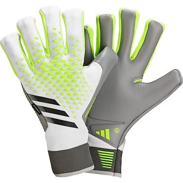 Imagem de adidas Luvas de goleiro Predator Pro Fingersave – reforçadas, sem alças, aderência de alta definição, material ecológico, várias cores e tamanhos (branco/limão lúcido/preto, 11)