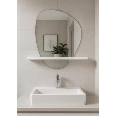 Imagem de Prateleira Mdf Branca Com Espelho Moderno Hall Elegante 51Cm - Móveis 