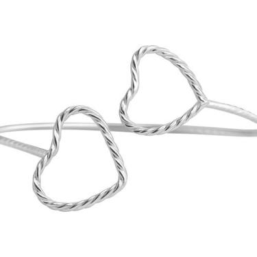 Imagem de Bracelete Aberto Fio Torcido Com 2 Corações 2,7g 1,6mm - Loja Das Prat