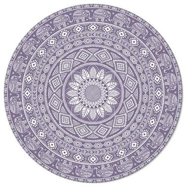 Imagem de Tapete redondo de 0,9 m roxo boho mandala tapetes laváveis para área interna tapete à prova de manchas tapetes antiderrapantes para sala de estar, sala de jantar, cozinha, quarto, berçário, tapete