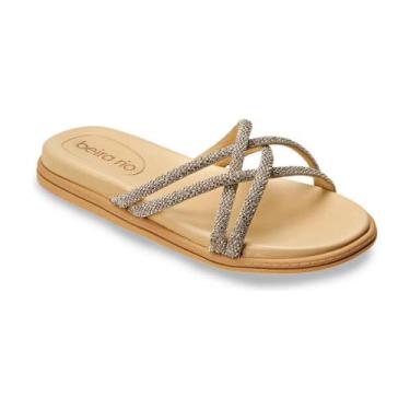 Imagem de Sandália Rasteira Casual Beira Rio Feminina Tiras Brilho Nude, 36, Beg