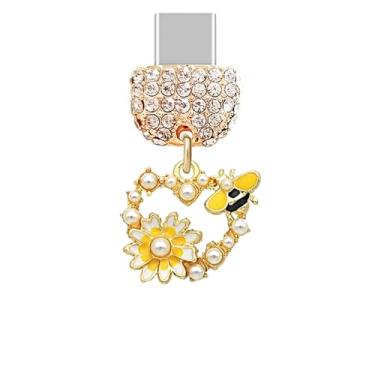Imagem de ELISE & FONDA TP875 Tipo-C Porta de Carregamento Cristal Antipoeira Plugue Pequeno Coração de Amor com Abelha Mel e Margarida Berloque Celular para iPhone 15/16/Samsung/OnePlus/Xiaomi/Oppo telefones