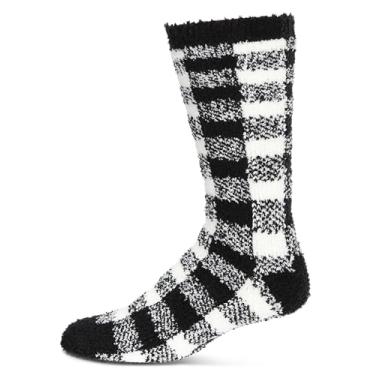 Imagem de MeMoi Meias masculinas xadrez felpudas e aconchegantes, Preto, 10-13