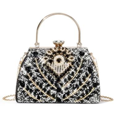Imagem de RNIEGA Sparkly Bolsa feminina clutch com strass com glitter e lantejoulas para festas de casamento, Preto