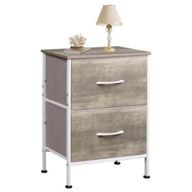 Imagem de Mesa de cabeceira WLIVE Greige Oak com 2 gavetas de tecido de 60 cm