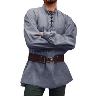 Imagem de Camisa masculina Runcati Medieval Pirate cinza de manga comprida com c