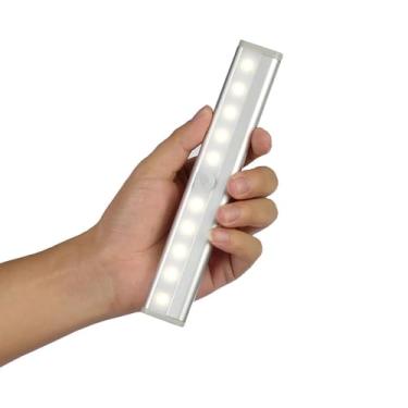 Imagem de TANXISKY 10 luzes LED sob armário, sensor de movimento automático com magnético, operado por bateria, portátil para armário, porta, escadas, corredor, luzes de degrau
