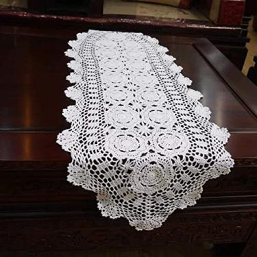 Imagem de Cachecóis Janef bege branco feito à mão de crochê de algodão para mesa de corredor, renda, doilies, oval, 40,64 x 68,58 a 124,14 cm., Branco, 16 by 51 Inch, 1