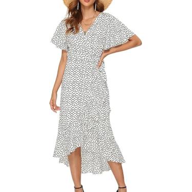 Imagem de Vestido De Verão Verão Praia Maxi Vestido Mulheres Estampa Floral Boho Longo Vestido De Chiffon Babados Envoltório Casual Decote Em V Dividido Sexy Vestido De Festa, D, L