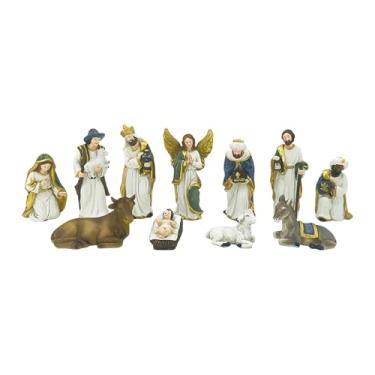 Imagem de Ioensy Conjunto de presépio Jesus Sagrada Família Estátuas Decoração de Natal Enfeite Centro de mesa para casa Estatuetas de resina colecionáveis