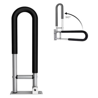 Imagem de Barra de apoio de banheiro para deficientes físicos, alças de segurança dobráveis, estrutura de suporte de apoio de braço para vaso sanitário para deficientes físicos