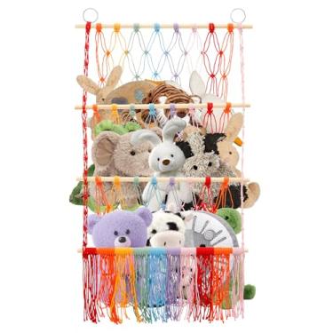 Imagem de Prateleira de armazenamento de brinquedos de pelúcia boêmia, para quarto, sala de estar, 3 camadas, grande capacidade, prateleira pendurada, espaçamento, brinquedos de pelúcia, armazenamento de parede