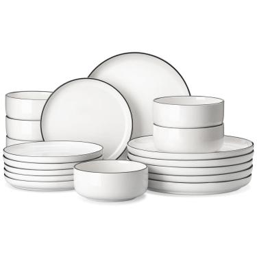 Imagem de Aparelho MALACASA, 18 Peças de Porcelana Moderna para Jantar, Serviço para 6 Pessoas, B...