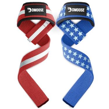 Imagem de (Old Glory) - DMoose Fitness Lifting Straps para levantamento de peso, Crossfit ou Powerlifting com suporte de pulso acolchoado de neoprene macio para forca maxima de preensao, levantamento terra e estabilidade de barra