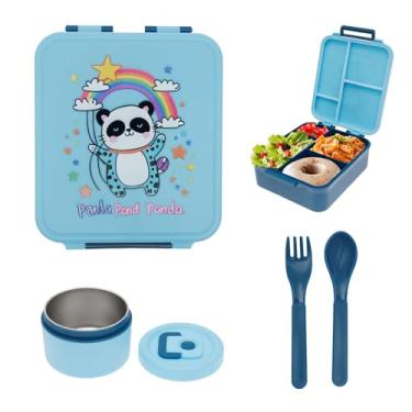 Imagem de Caixa de refeição infantil, lancheira bentô de 1700 ml para crianças, caixa de alimentos à prova de vazamento, recipiente de refeição de piquenique com pote de sopa, garfo de colher para trabalho