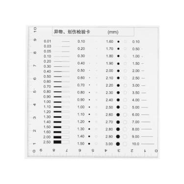 Imagem de Tabela de estimativa de tamanho SEC de alta precisão 10 x 10 cm régua de filme de detecção de falhas de transparência para medição de defeitos de diâmetro e largura da linha