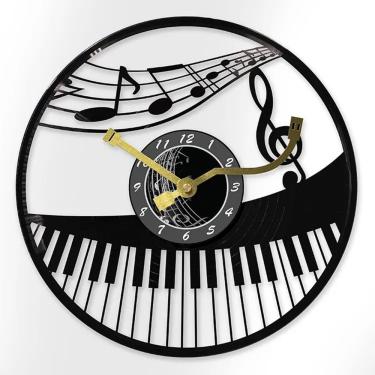Imagem de Relógio de parede com design de notas musicais e piano 30x30cm silencioso