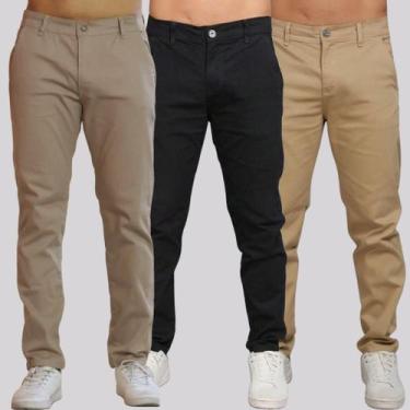 Imagem de Kit 3 Calça Sarja Masculina Calca Masculino C/lycra Elastano - NoBrand