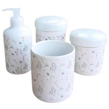 Imagem de Kit Higiene Bebê Lavabo Arabescos 4 Peças em Porcelana - Antilope Deco