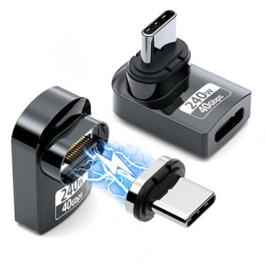 Imagem de DuHeSin Adaptador Magnético Usb-C 240 W (Pacote Com 2) Ângulo Reto 24 Pinos Usb4 40 Gbps 8K 60 Hz Para Thunderbolt 3/4, Macbook Pro/Air, Swtich E Outros Dispositivos