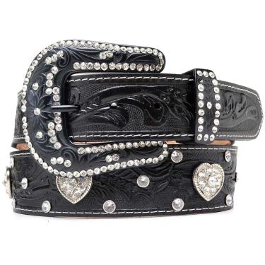 Imagem de Cinto Couro Country Feminino Fivela Preta de Strass Brilho Rainha do Rodeio Bordado