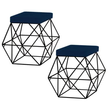 Imagem de Kit 2 Puffs Decorativo Base Preto Trixie Veludo Azul