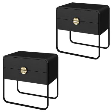 Imagem de Kit 02 Mesas De Cabeceira 2 Gavetas Organica 60 Cm 28062 Artesano Nero Preto