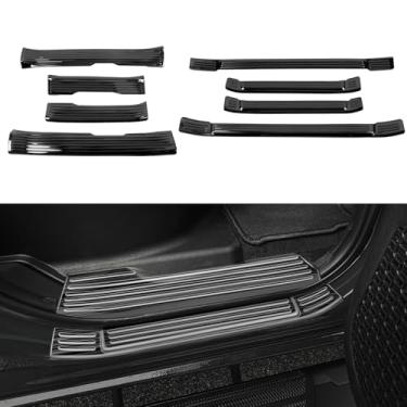 Imagem de Para Toyota Tacoma 4 portas 2024 2025 placa de limite de soleira de porta de carro pedal de porta protetor de chute de porta guarnição de aço inoxidável acessórios de carro 8 peças (interior +