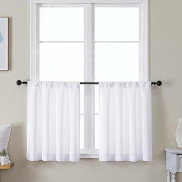 Imagem de Simplebrand Cortinas Ava Pure White 61 cm de comprimento, 2 painéis, cortinas curtas de privacidade de bolso de haste com filtro de luz, camadas de cortina com isolamento térmico para persianas de