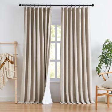 Imagem de Cortinas plissadas de beliscar para quarto de 273 cm de comprimento, cortinas blackout de linho cáqui com forro de cortina branca, cortinas de janela com isolamento térmico para sala de estar, quarto